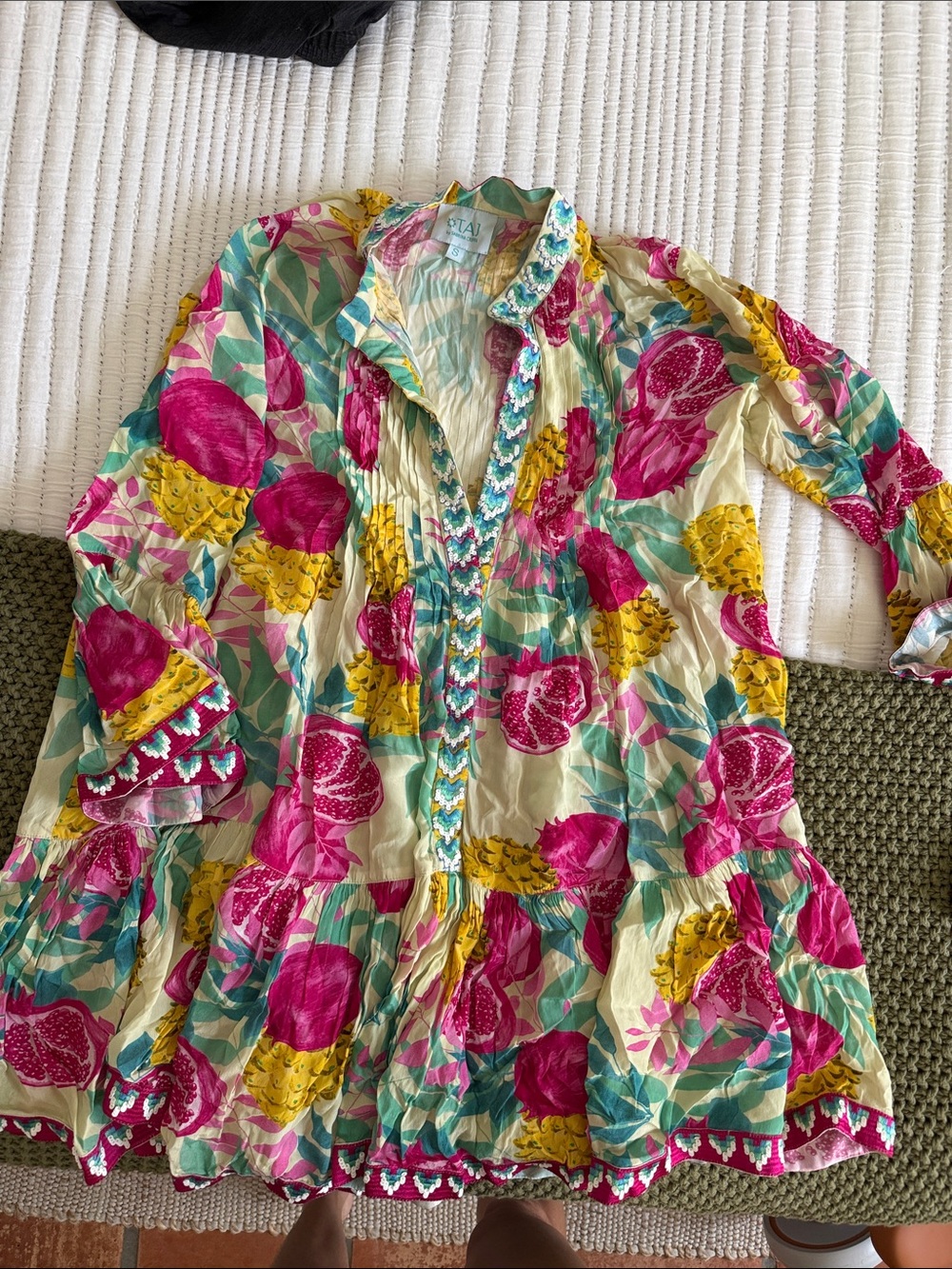 TAJ by Sabrina Crippa Pink & Yellow Floral Crinkle Mini Dress